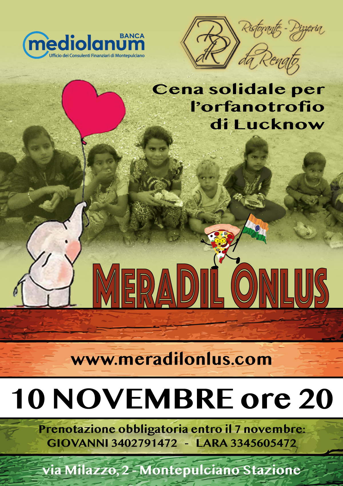 MeraDil Onlus, Cena Siena, Montepulciano, associazione, beneficienza, solidarietà